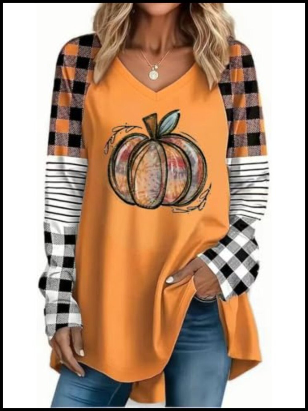 Women's Halloween V-Neck Cowl Neck Blouse Long Sleeve